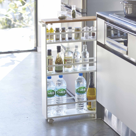 Desserte à roulettes 3 étagères blanc et plateau bois - TOWER - Bath Bazaar