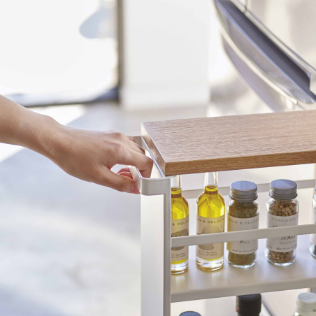 Desserte à roulettes 3 étagères blanc et plateau bois - TOWER - Bath Bazaar