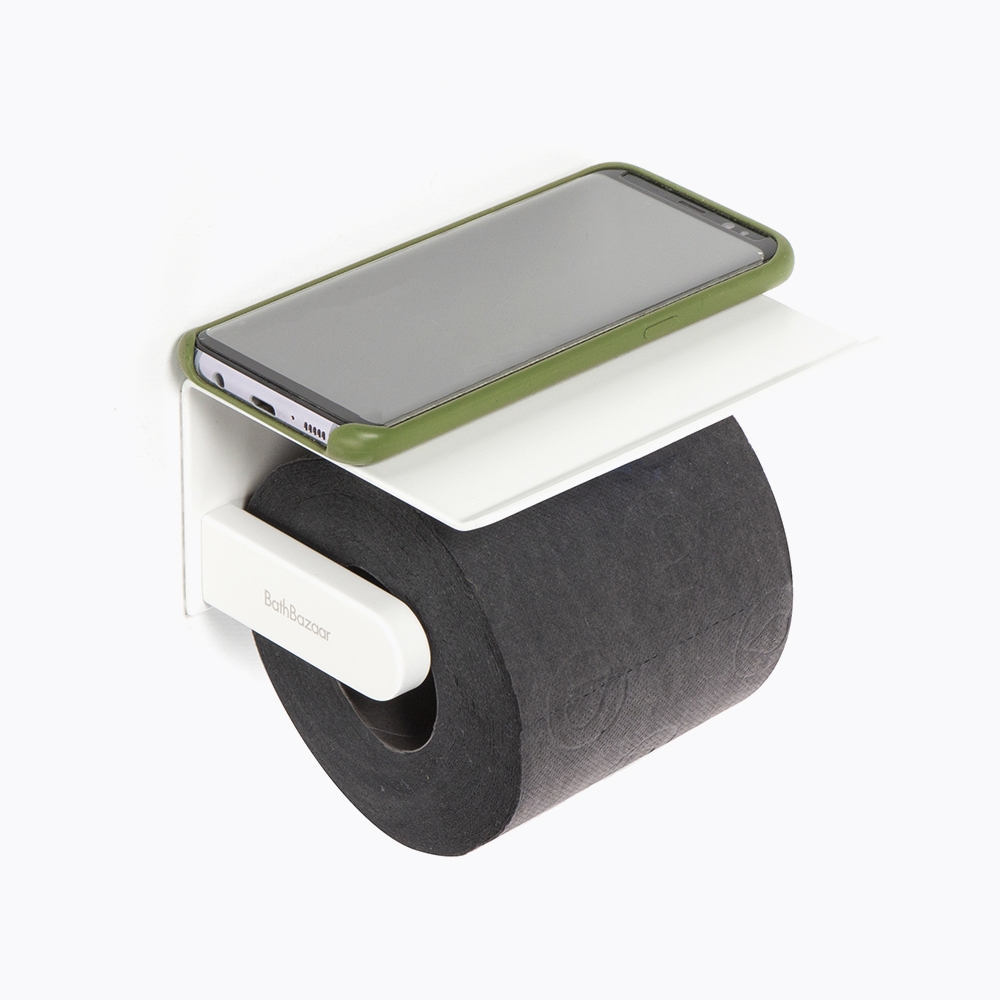 Dérouleur papier wc noir ou blanc mat et tablette téléphone Connect -  BathBazaar